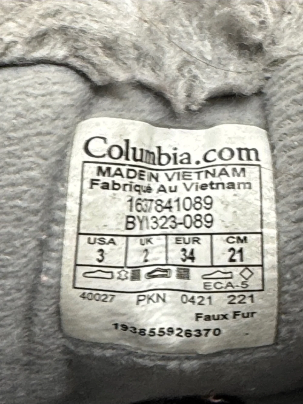 Columbia Kids Dark Gray Winter Boots with Pink Laces Size 3
